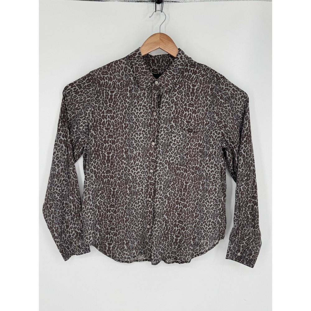 RAILS Josephine Ebony Cheetah Blouse Women's Size Medium 100% Rayon Button B6